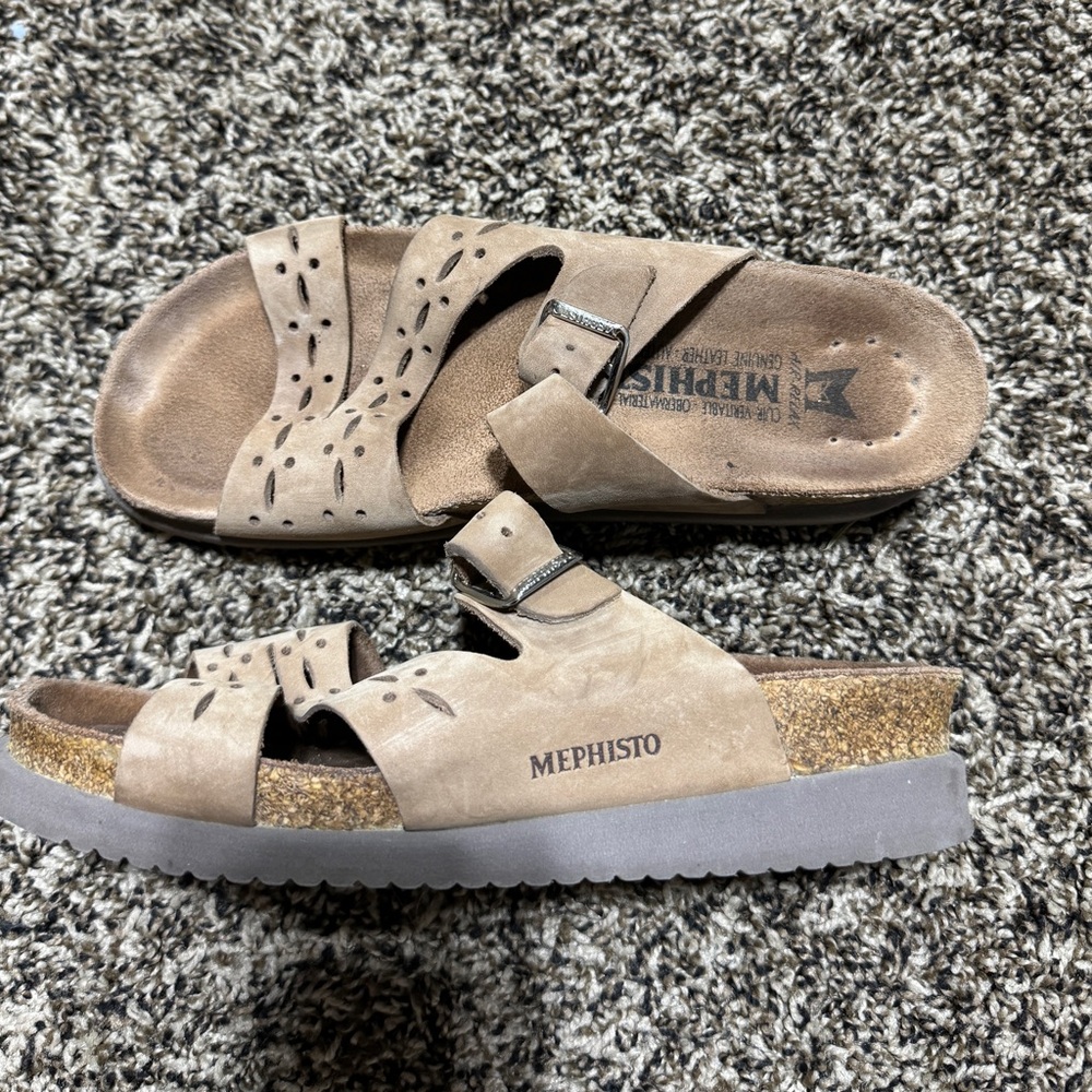 Mephisto Womens Heleonore Helen Taupe Tan Beige Flip Flops Sandals  Women's 36